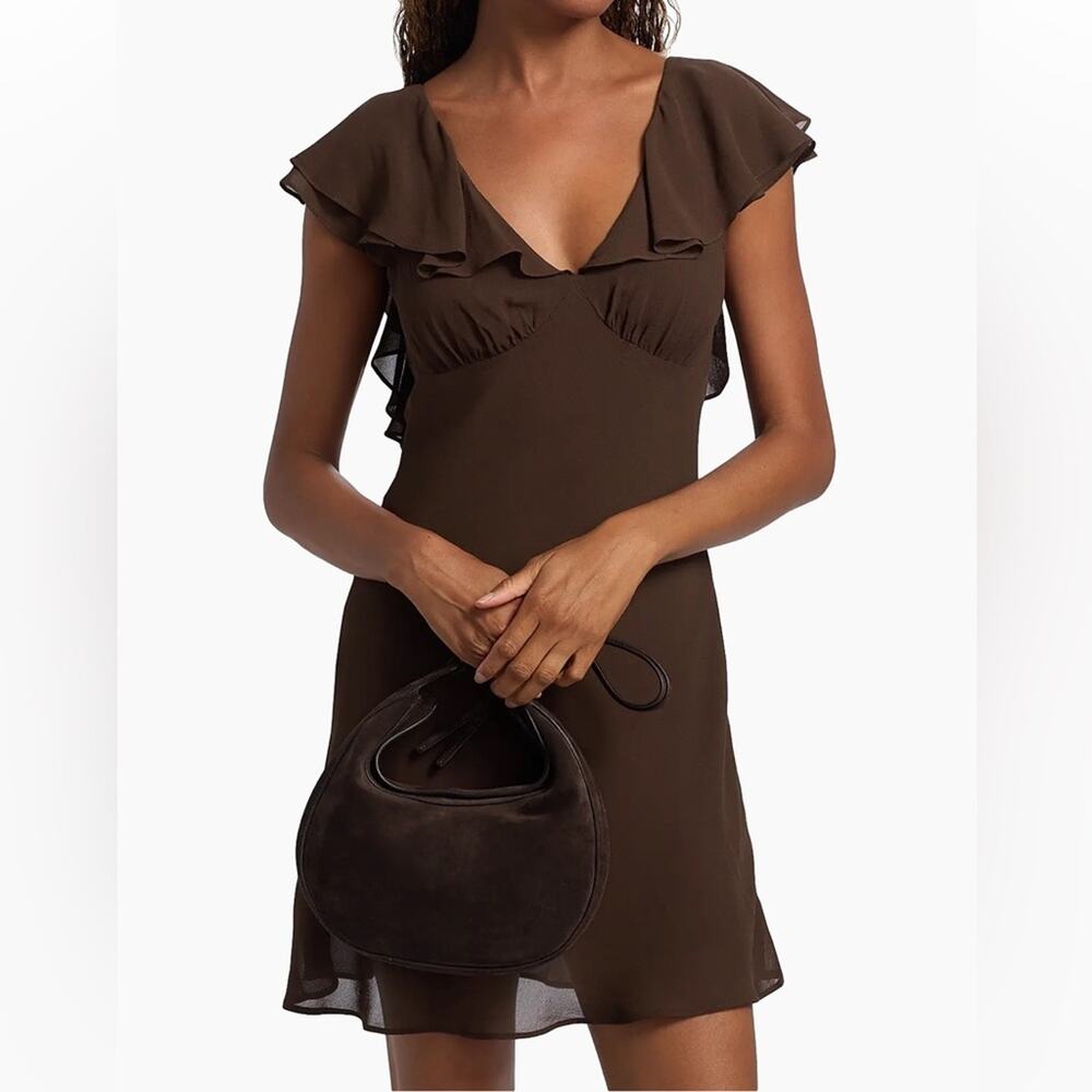 Reformation Arni Mini Dress in Cafe Brown 2 - Picture 3 of 7